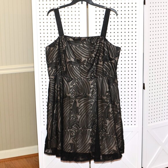 Plus Size 20W R&M Richards Black Mesh Over Nude Cocktail Party Full Skirt Dress - Picture 1 of 16